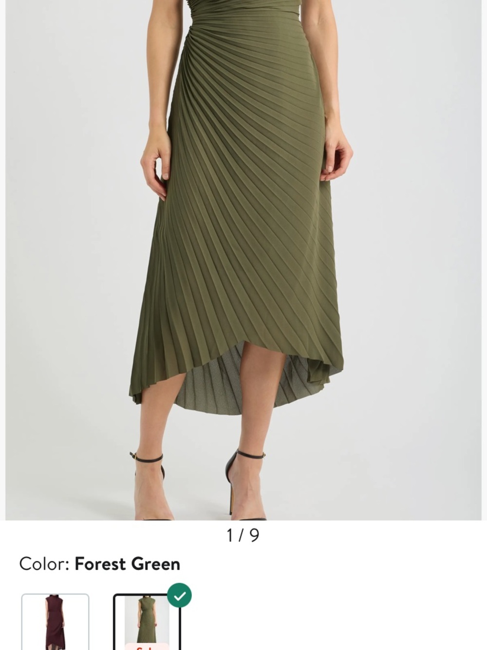 AllSaints Olive Green Pleated Maxi Dress - Picture 4 of 4
